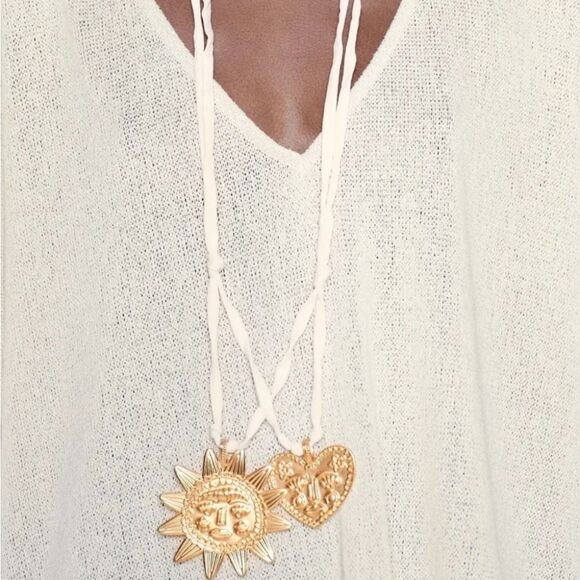 New ZARA Double heart sun satin cord necklace
